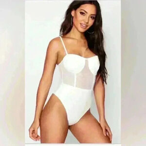 NWT BOOHOO WHITE SHEER BODYSUIT